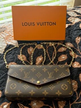 Louis Vuitton Monogram Crossbody Wallet with Gold Chain